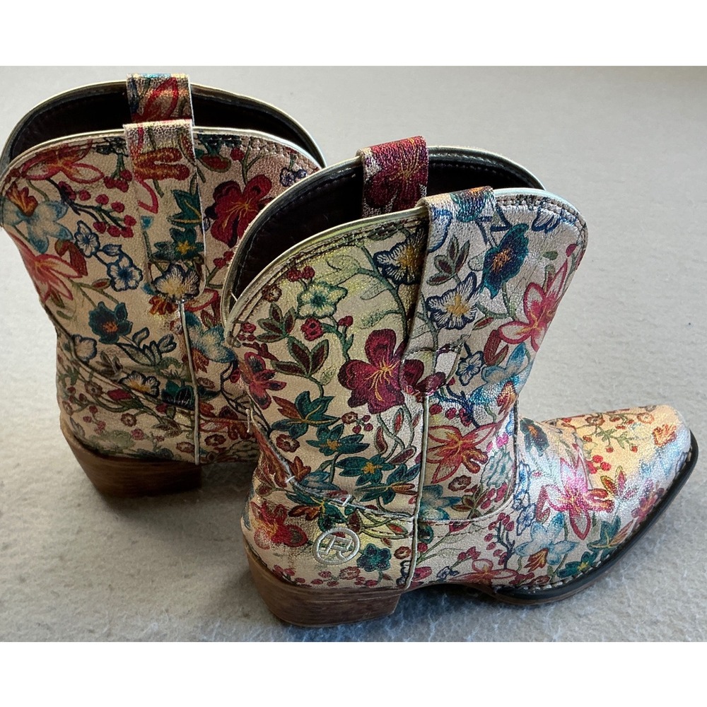 Roper Metallic Gold Floral Western Cowboy Boots 6 Snip Toe Ankle Booties READ - Picture 13 of 15